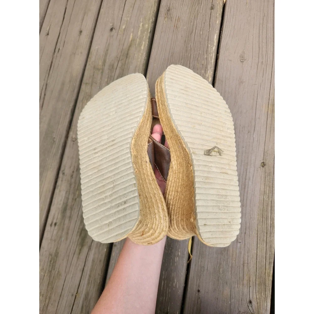 Vintage 90s Y2K Soda Platform Sandals Brown Espadrille Wedge Thong Knotted 9